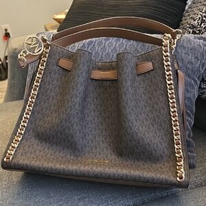 Michael Kors Brown Logo-Print Chain Shoulder Bag